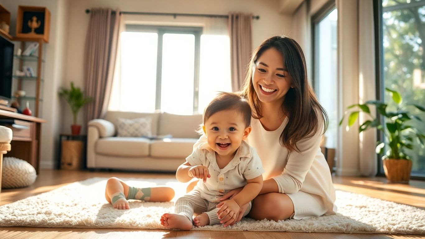 Nanny and child playing happily in a Bangkok home.
