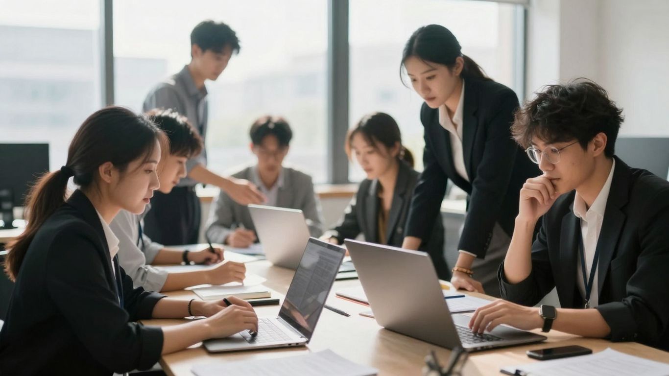 Team collaborating in a fast-paced, growing business environment.