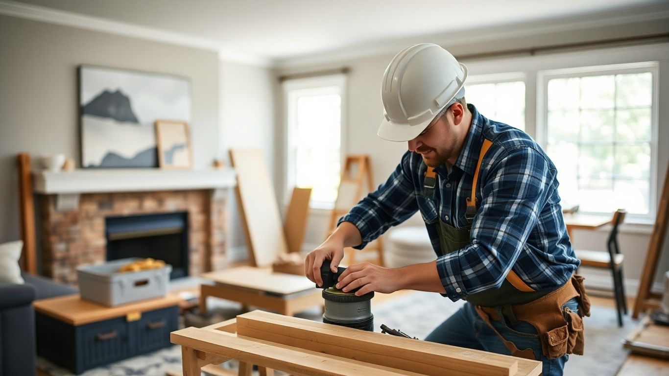 Contractor remodeling a home interior with tools.