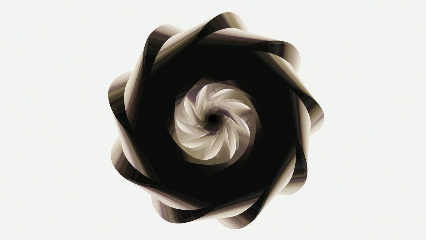 A spiraling dark form against a white background.