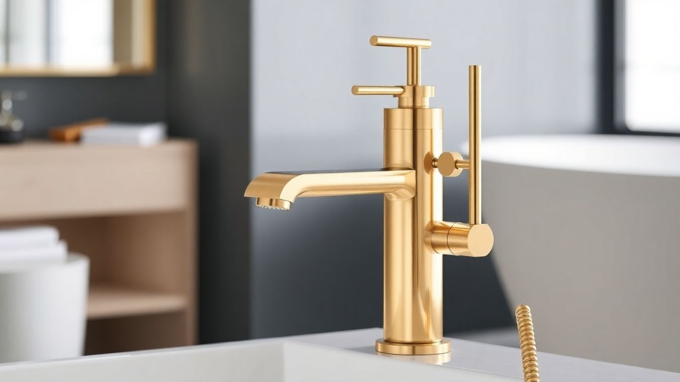 Brushed gold freestanding bathtub faucet with shower mixer