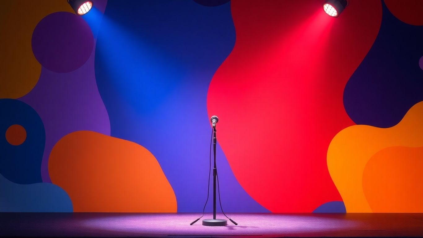 Empty comedy stage with spotlight.