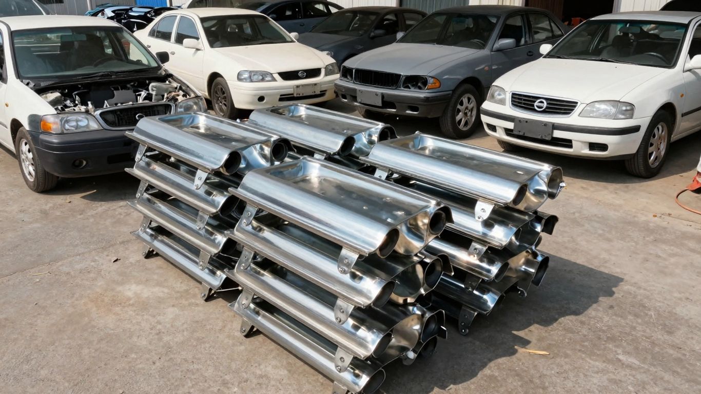 Nissan car parts in a wrecking yard