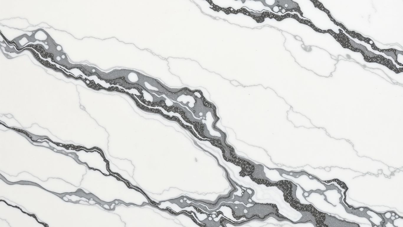 Polished Arabescato marble with dramatic gray veins.
