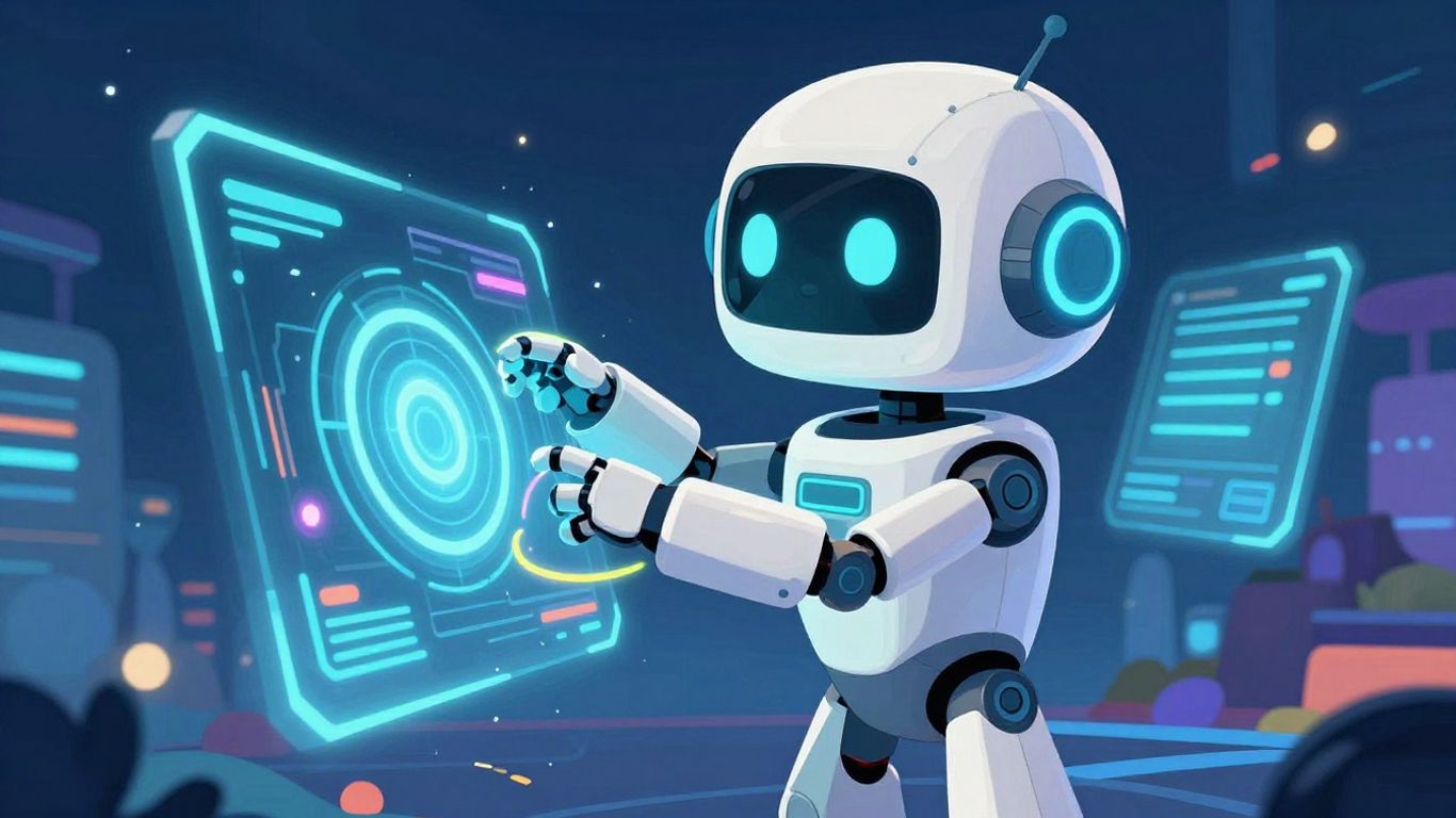 Claude AI chatbot interface with a friendly robot.