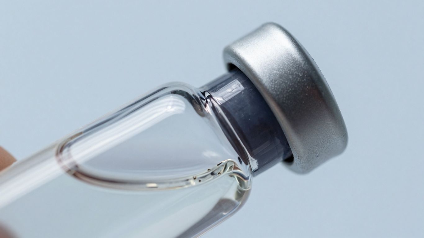 Vial of clear liquid for peptide research.