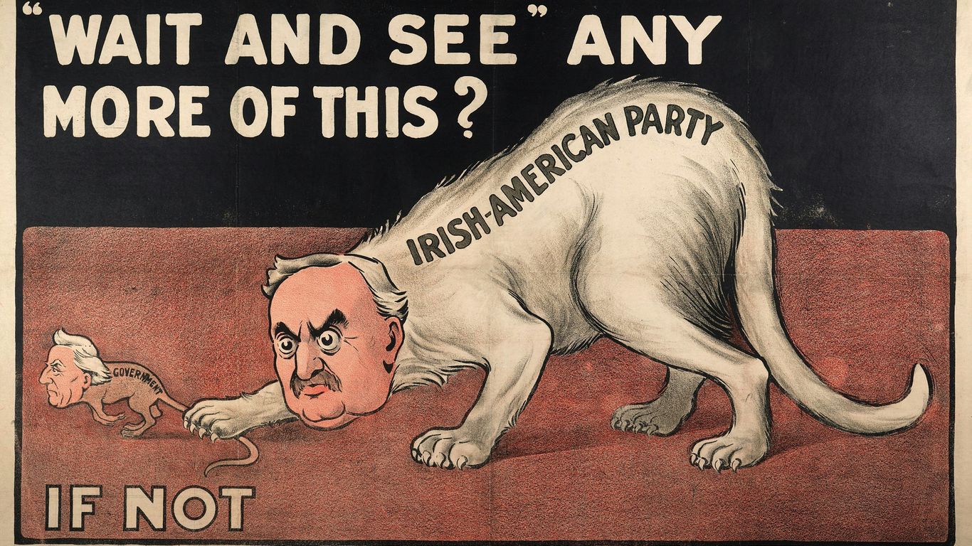a political poster with a lion attacking a mouse