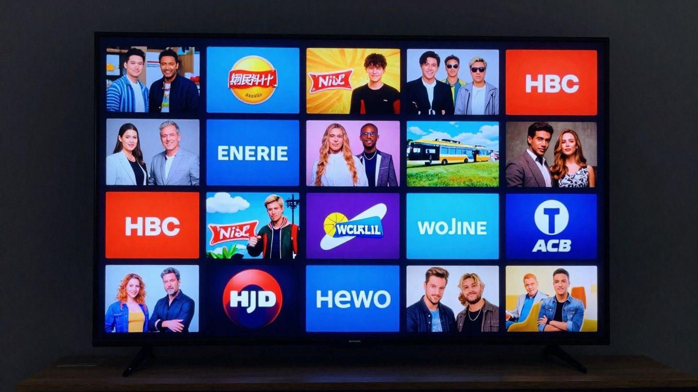 Globe TV screen with many colorful channels