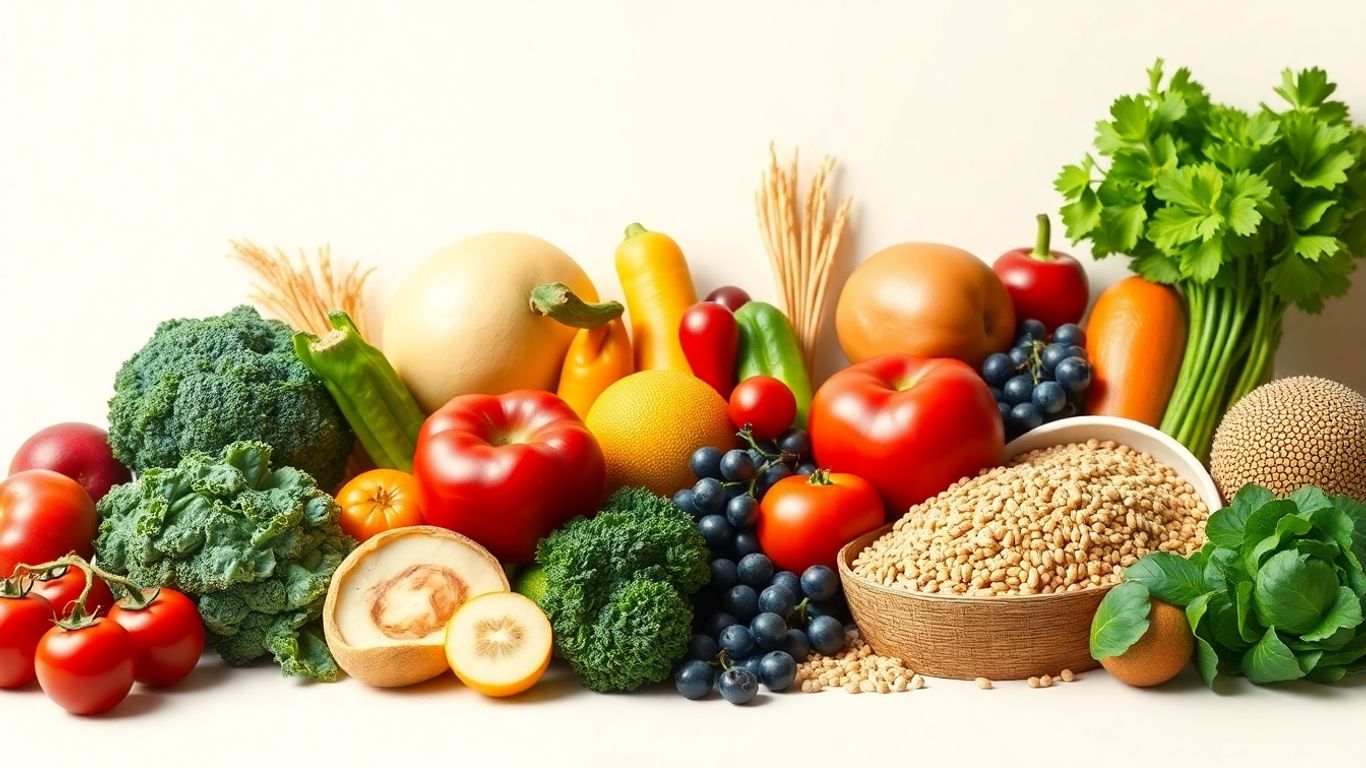 A realistic image of fresh food ingredients arranged neatly.