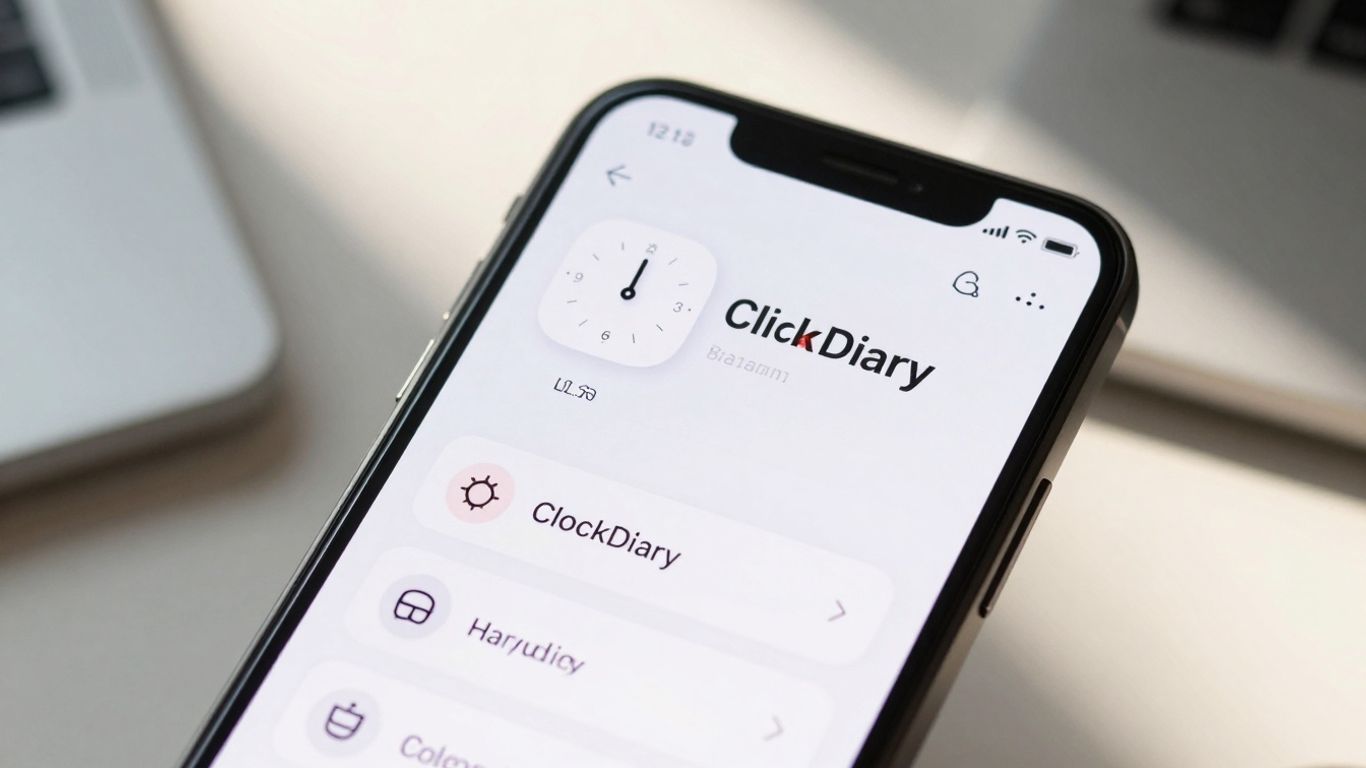 ClockDiary app on a smartphone screen