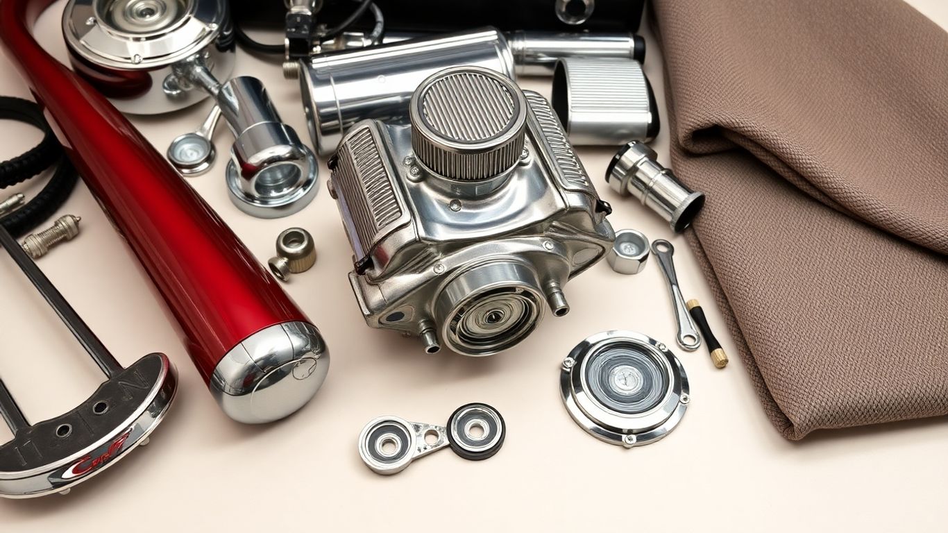 Vintage Chrysler car restoration parts close-up.