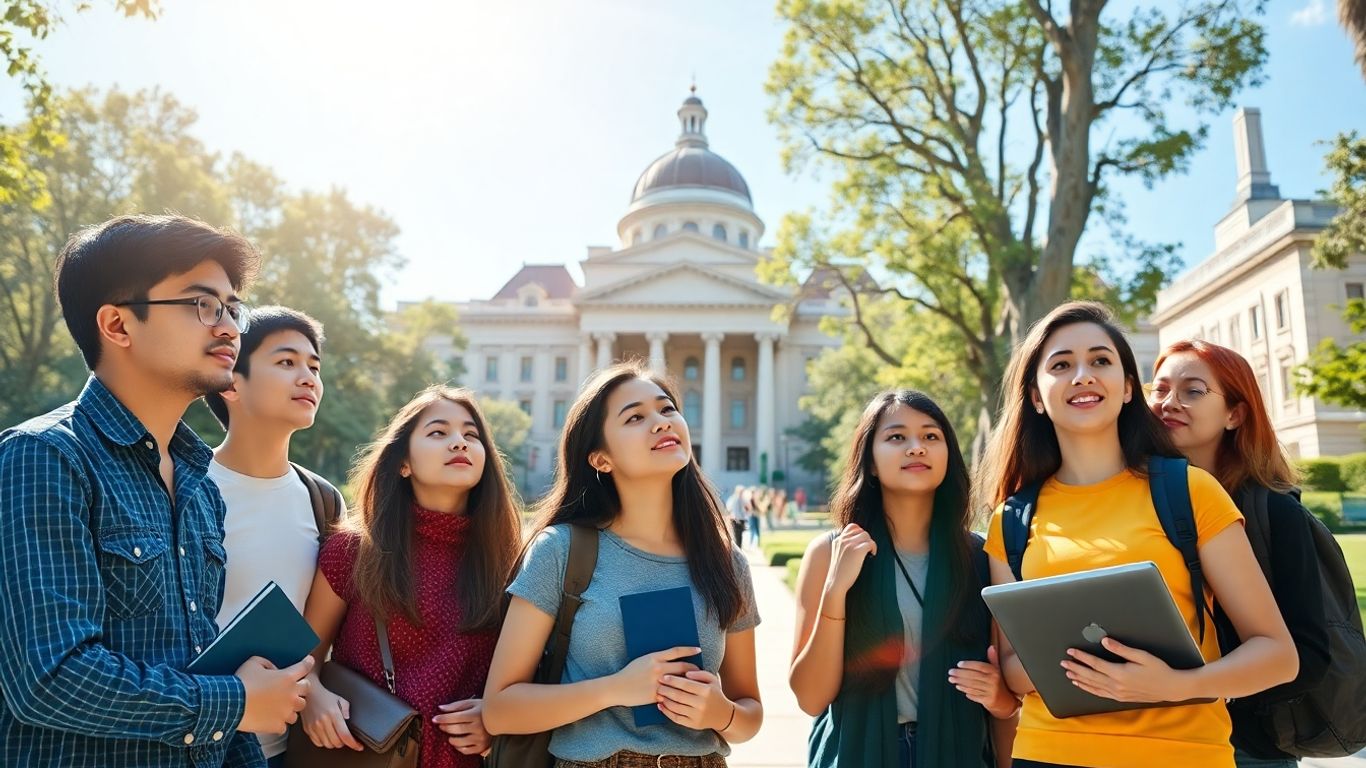 International students at a US university campus.