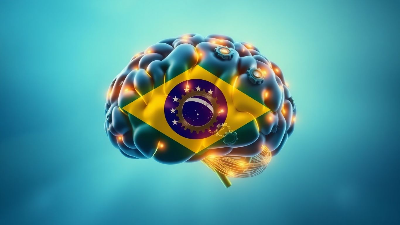 Cérebro com circuitos e cores do Brasil. Para representar a Regulação da IA no Brasil