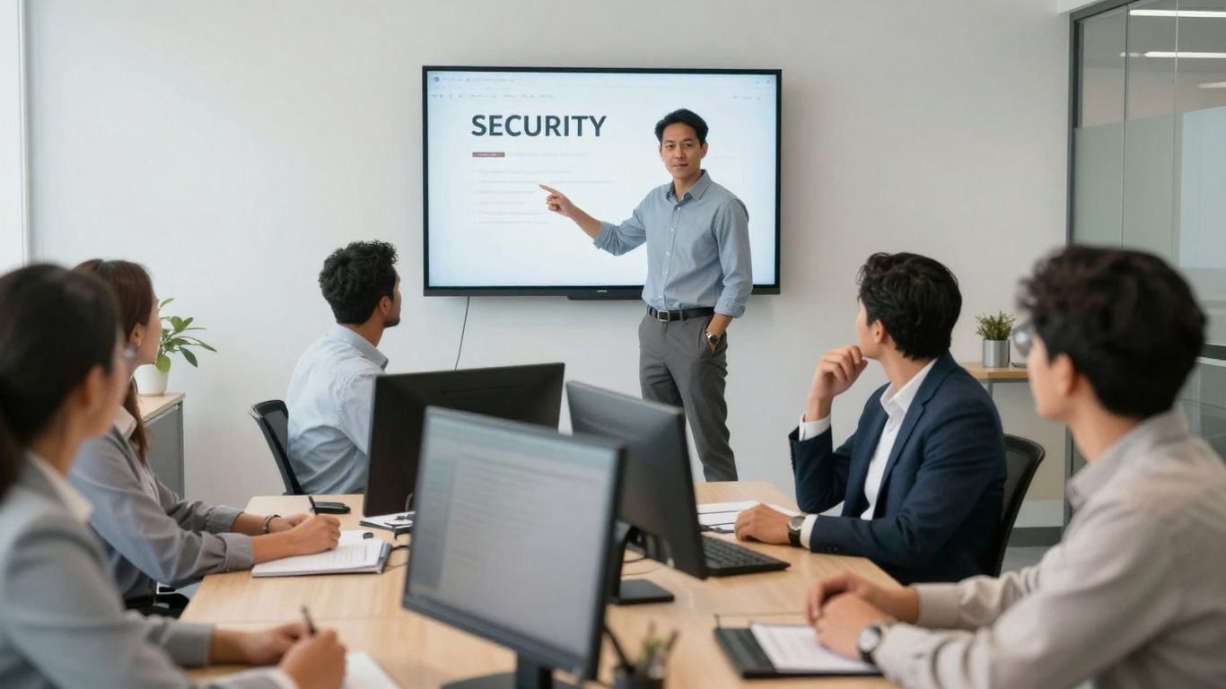 Employees in a security awareness training session.