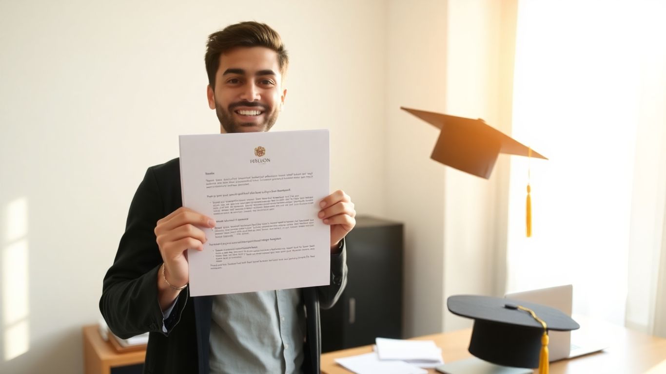 Estudante português com documento e capelo.