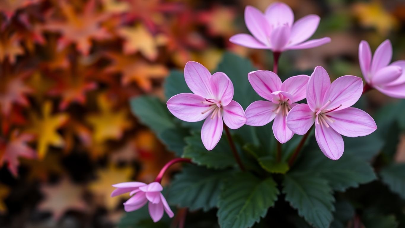 Alpenveilchen mit rosa Blüten im Herbstgarten