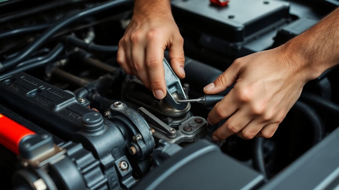 Mechanic working on car engine