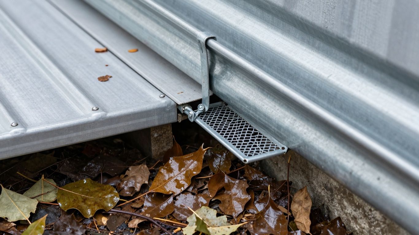 Gutter guard installation over clogged gutter with leaves.