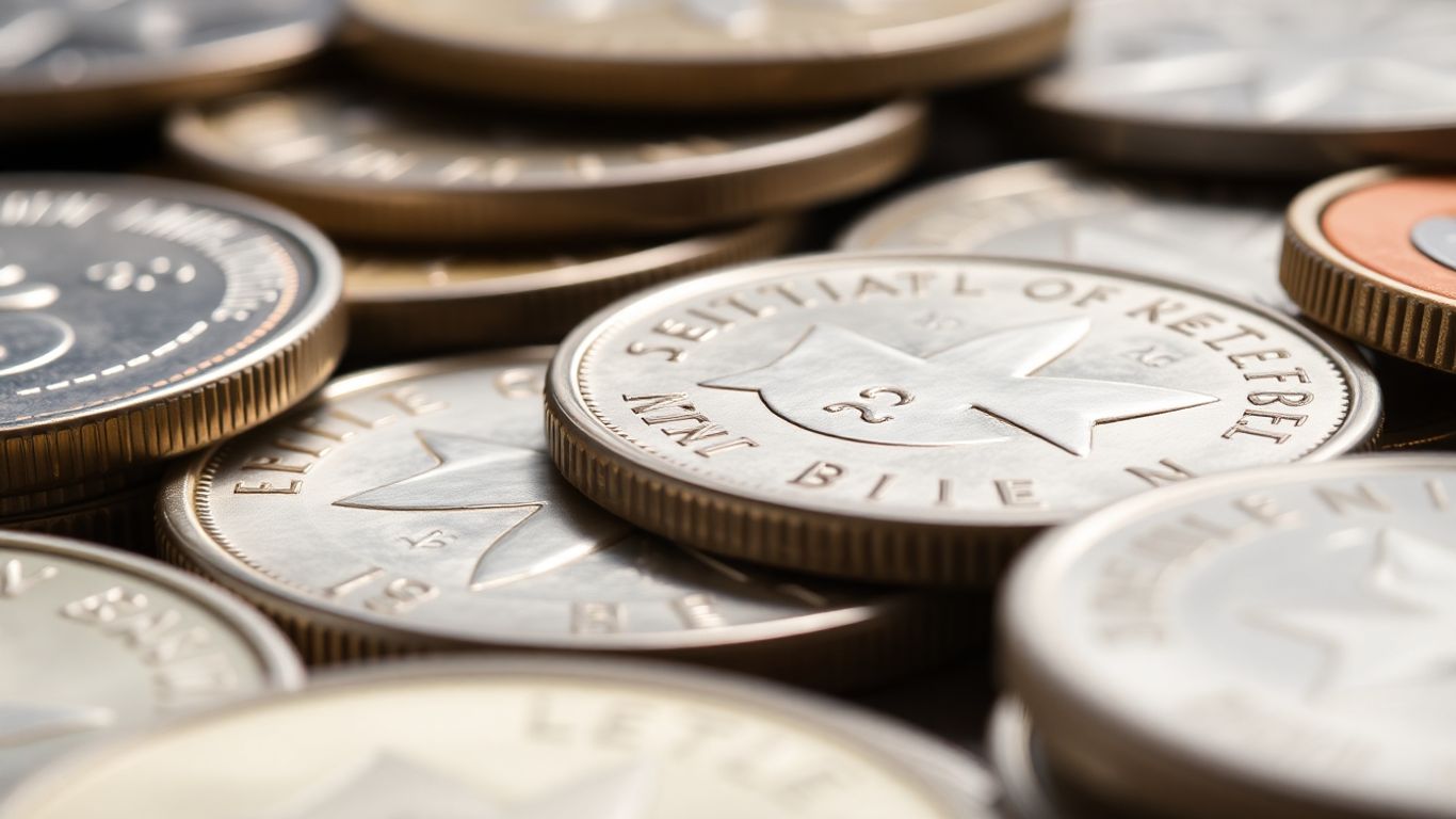 Close-up of coins with visible mint marks.