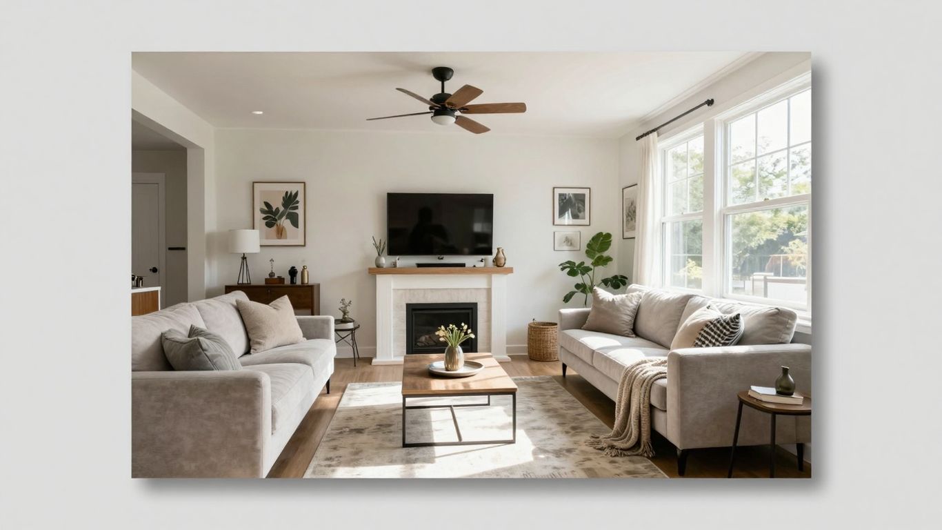Stylish living room in an Austin rental property.
