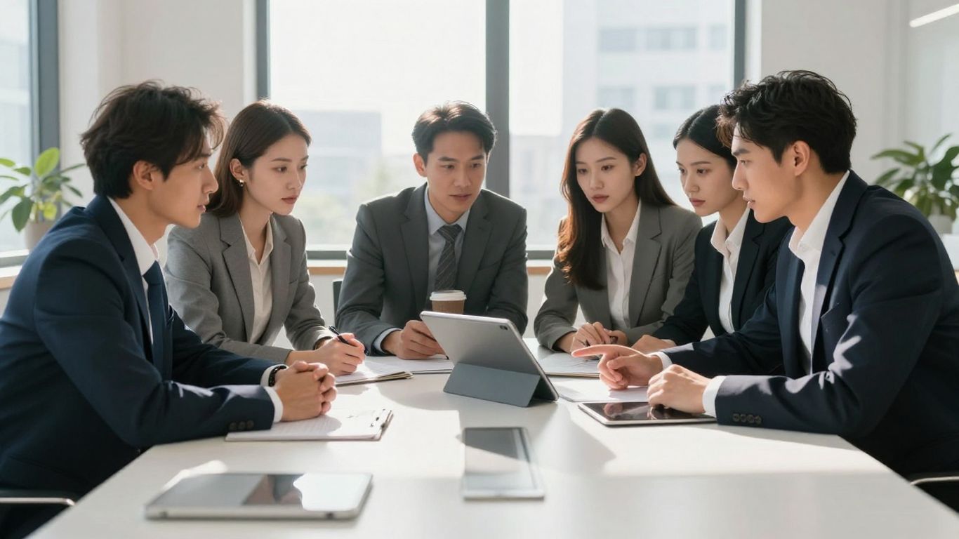 Digital marketing professionals collaborating in a modern office.