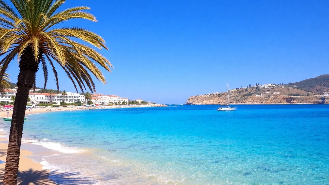 Beautiful Spanish coast with clear blue water and sand.