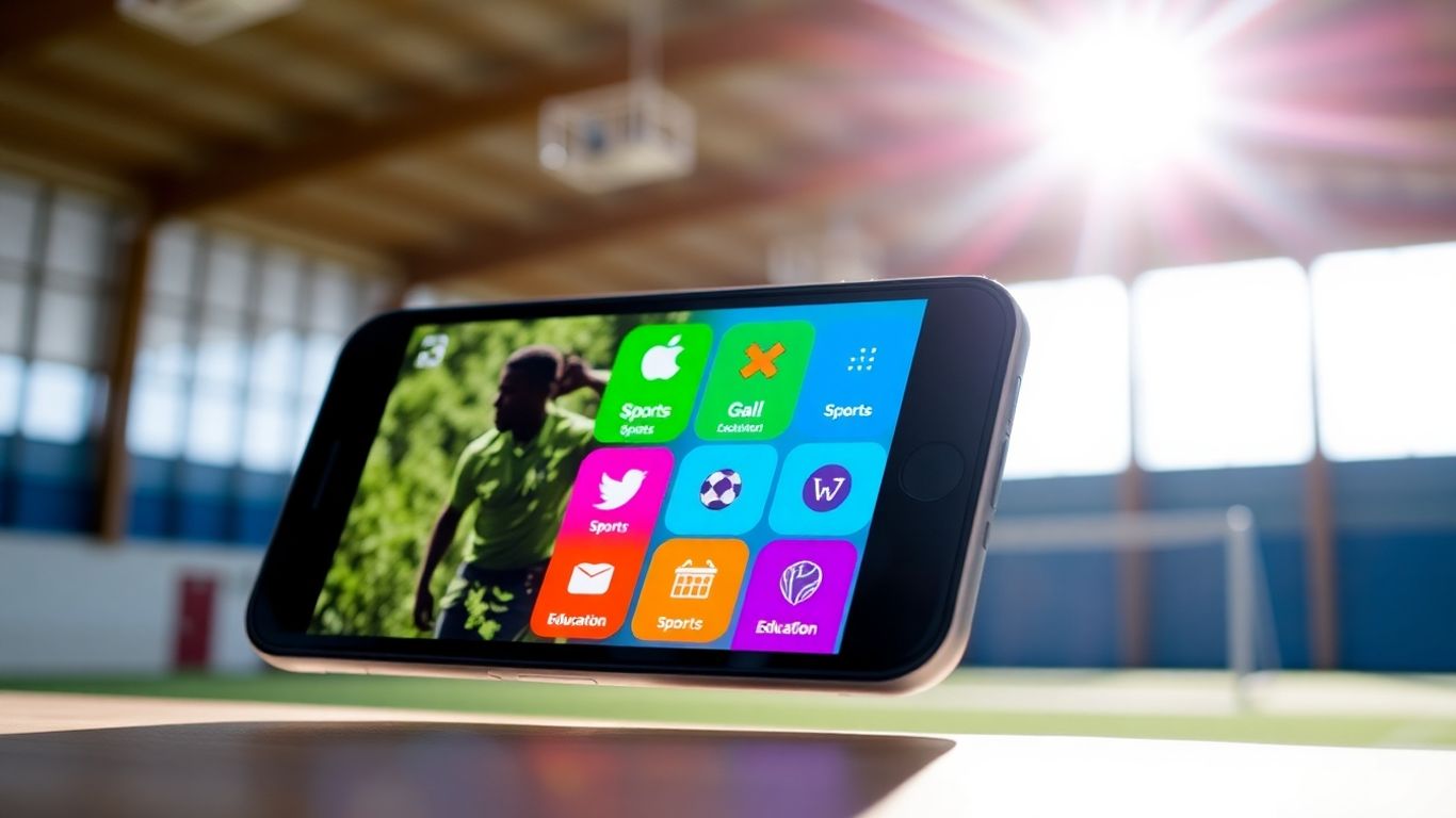 Smartphone mit Sport- und Bildungs-App-Oberfläche