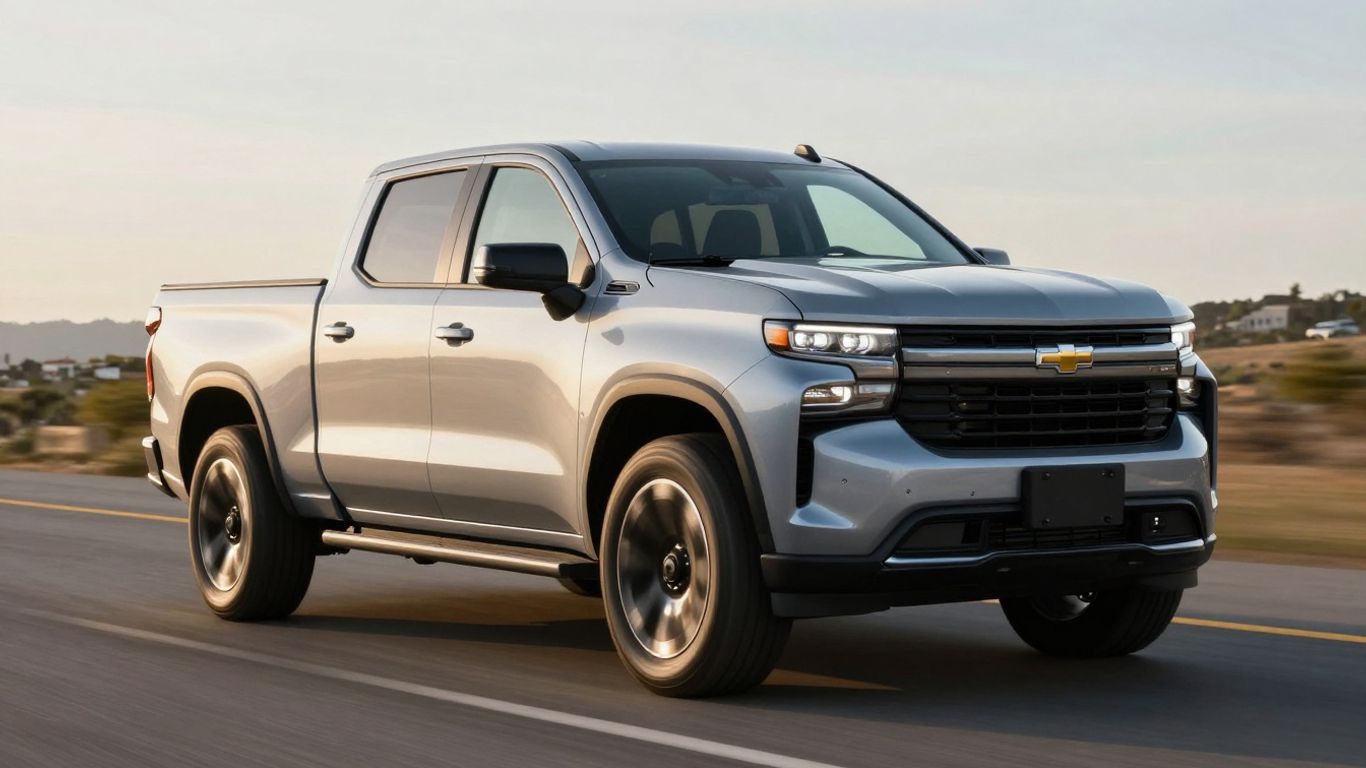 2025 Chevrolet Silverado EV driving on a road.