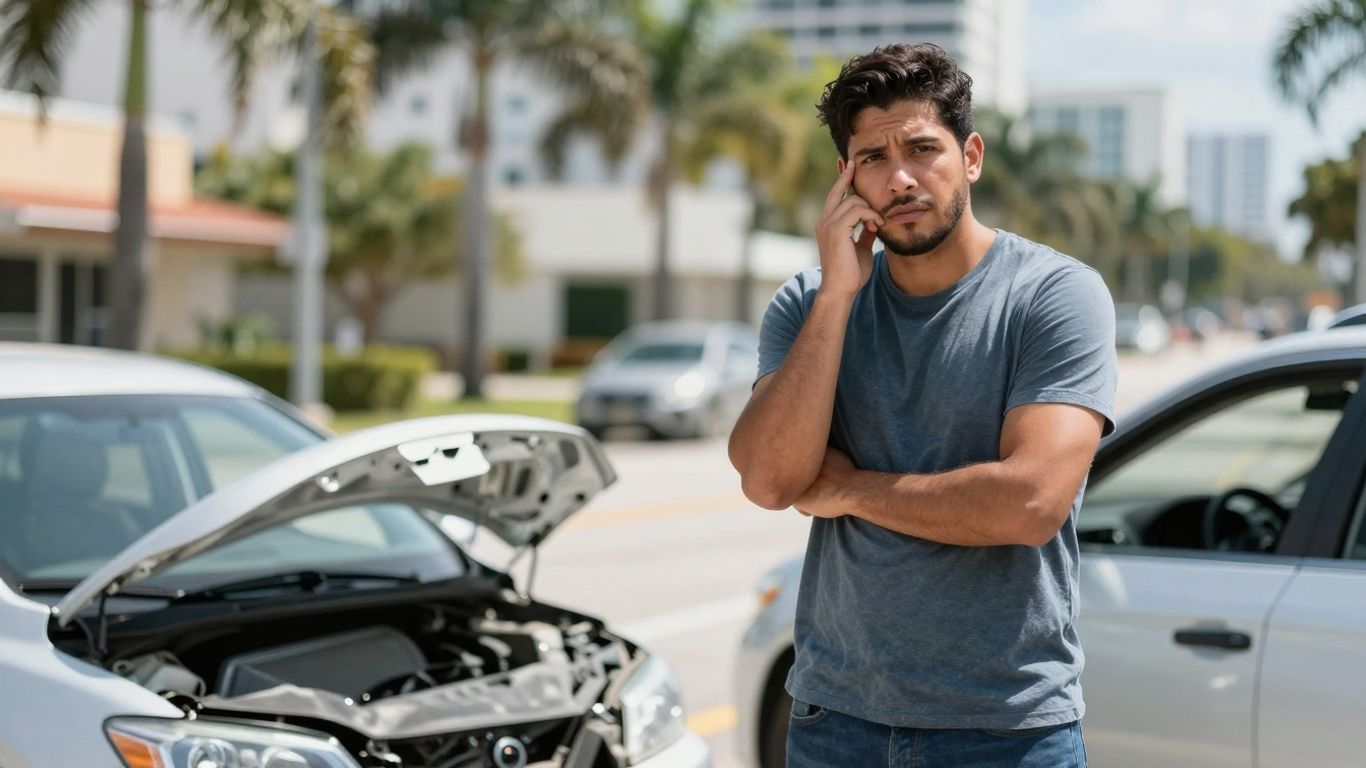 Fort Lauderdale accident scene with a person and damaged car.
