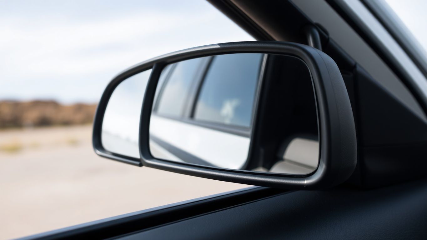 Dodge car door mirror, black, reflective surface