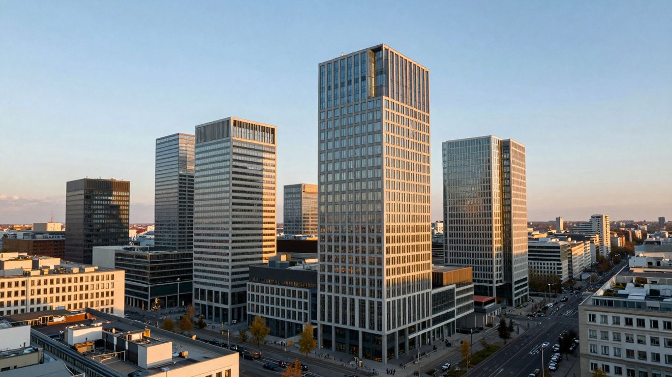 Modern Berlin cityscape at sunset, symbolizing business growth.