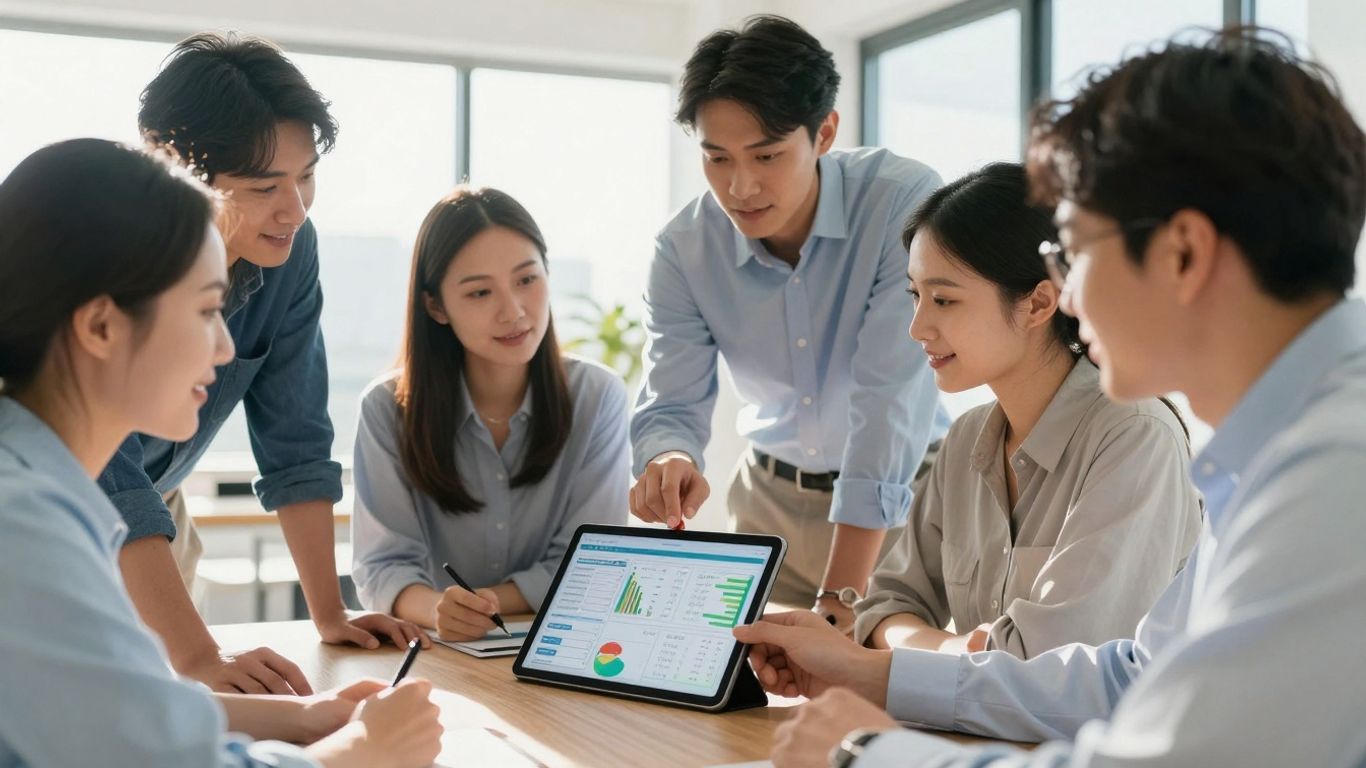 Professionals collaborating on health informatics data.