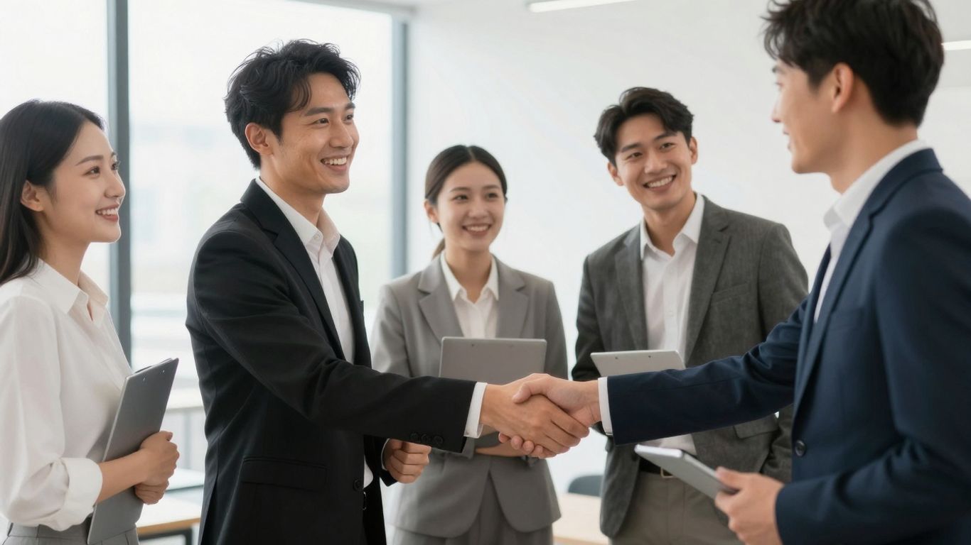 Mensen die elkaar ontmoeten en samenwerken in een kantoor.