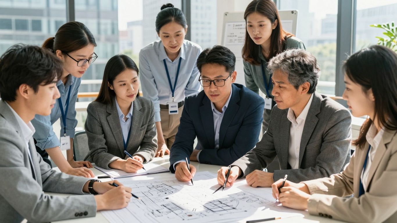 Professionals collaborating on housing solutions.