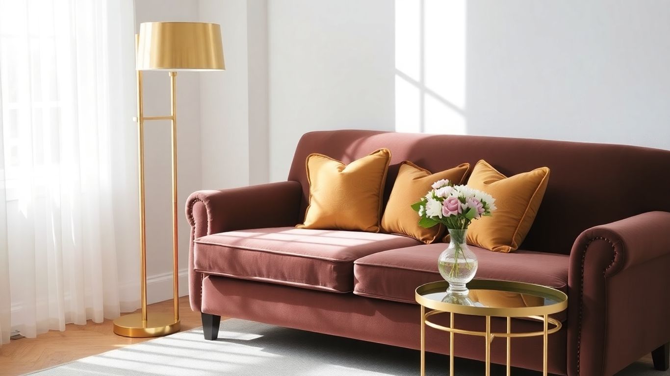 Luxurious gold accents in a small living room.