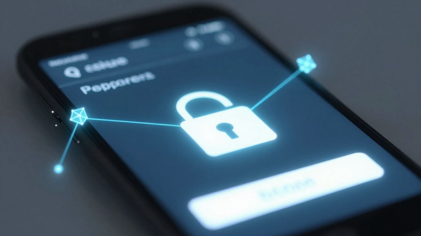 Digital wallet with blockchain connections and lock icon.