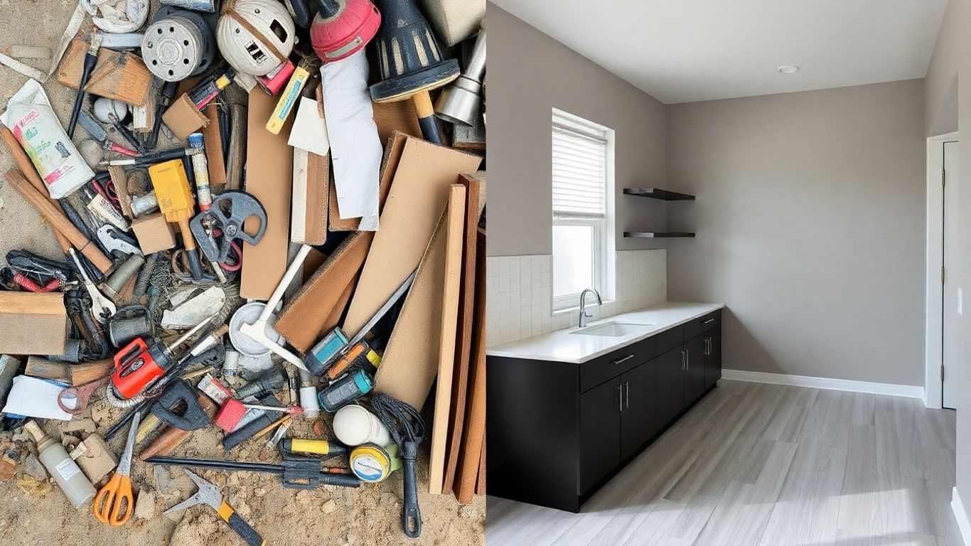 Before and after home repair split-view photo