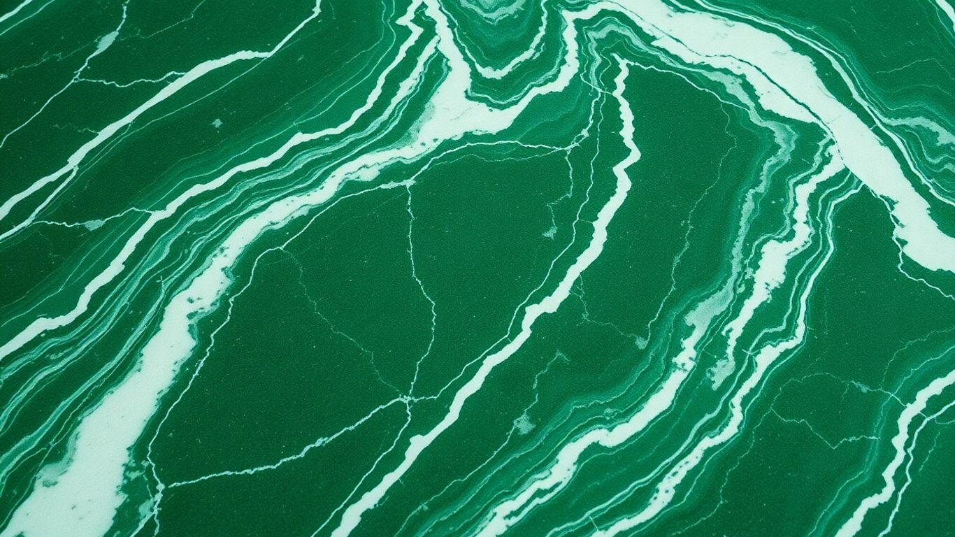 Polished Ming green marble tile with white veining.