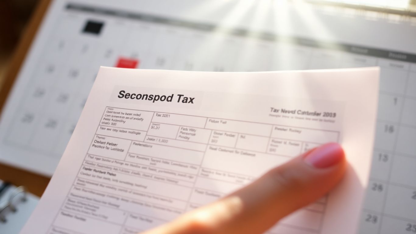 Calendário com dinheiro e formulário de imposto.