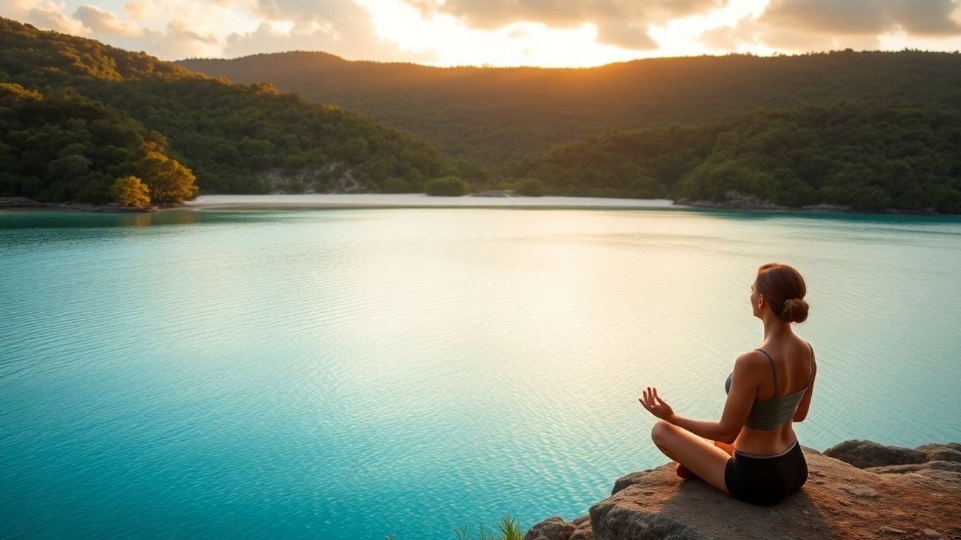 Person meditating on an Australian beach at sunrise.