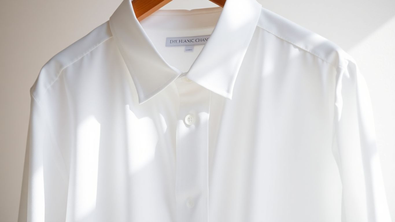 Crisp white dress shirt on a hanger, ready for an event.