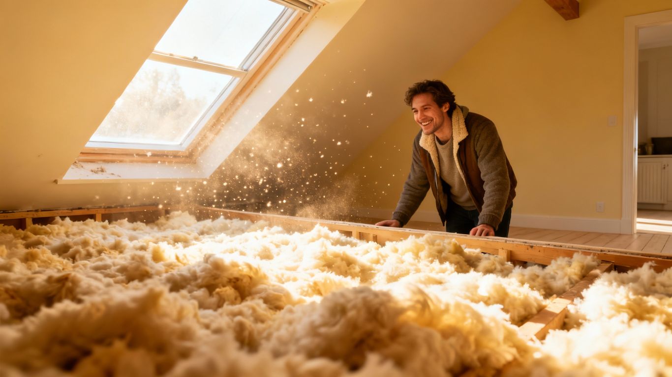 Homeowner inspecting attic insulation for winter proofing.