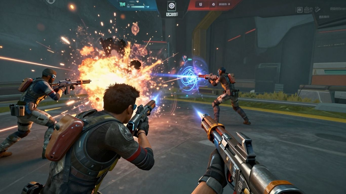 Apex Legends players in combat with explosions.