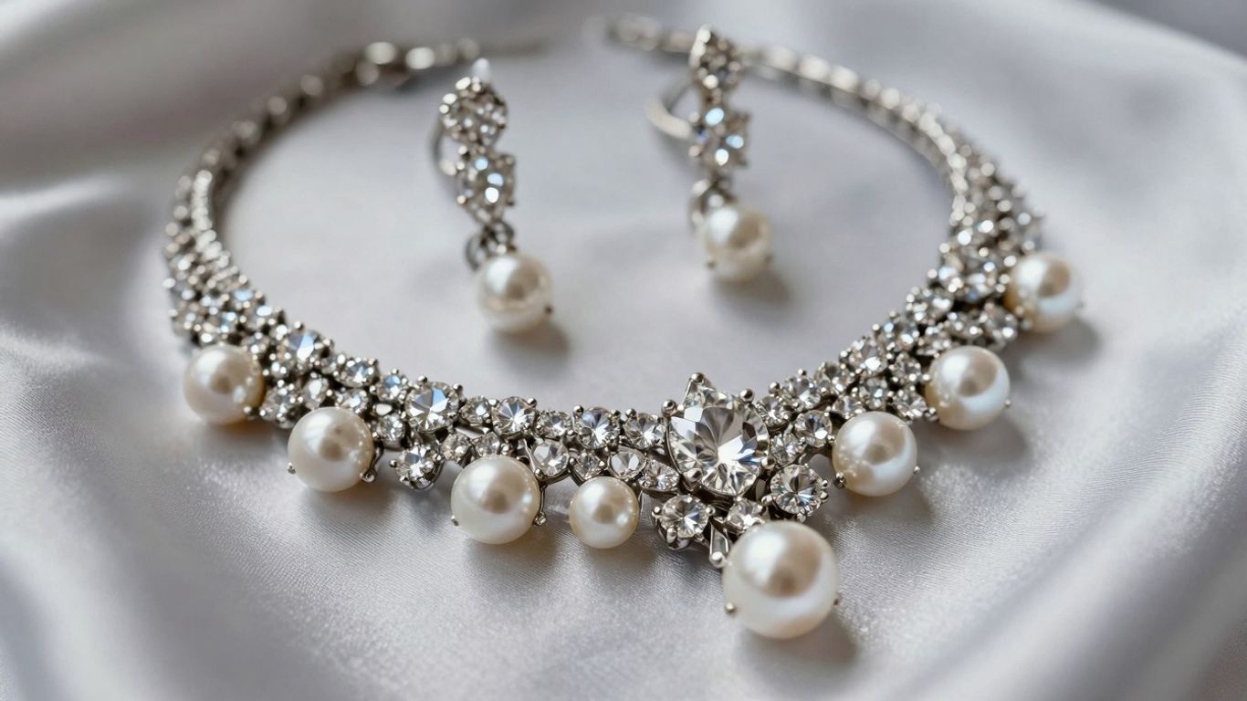 Sparkling diamond and pearl bridal jewellery set