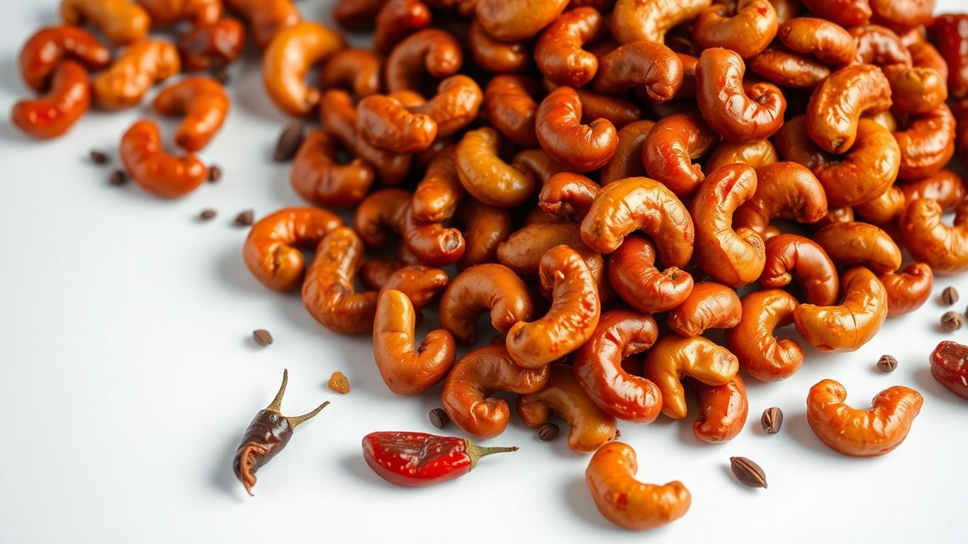Spicy Sichuan cashews with chilies and peppercorns.