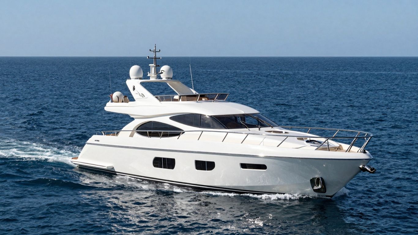 Luxurious motor yacht m/y Determination sailing on the ocean.