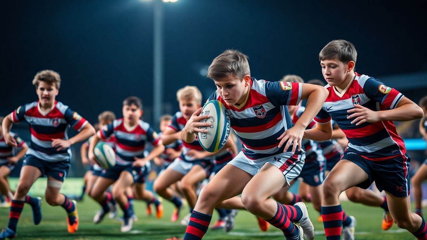 Schoolboy rugby league players in action during a match.