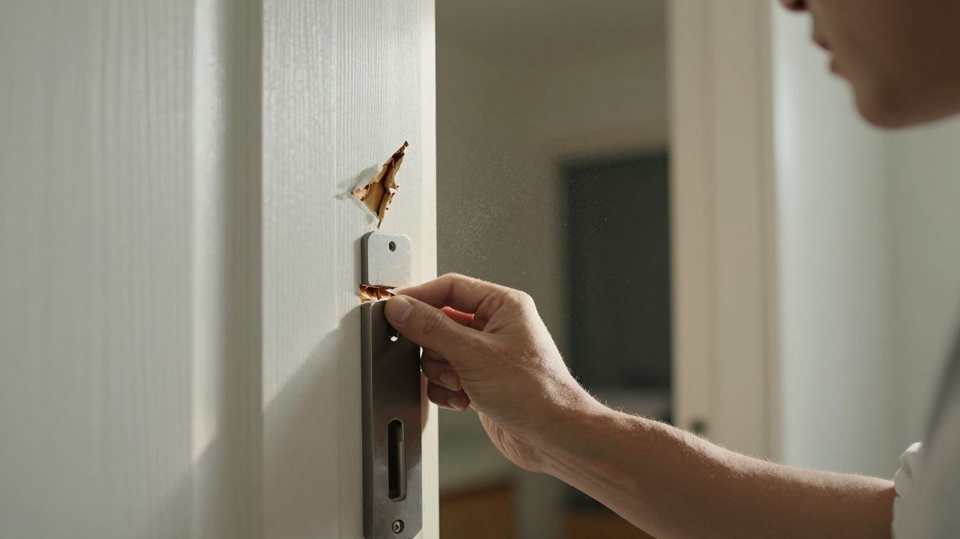 Puerta de casa dañada por robo con fuerza.