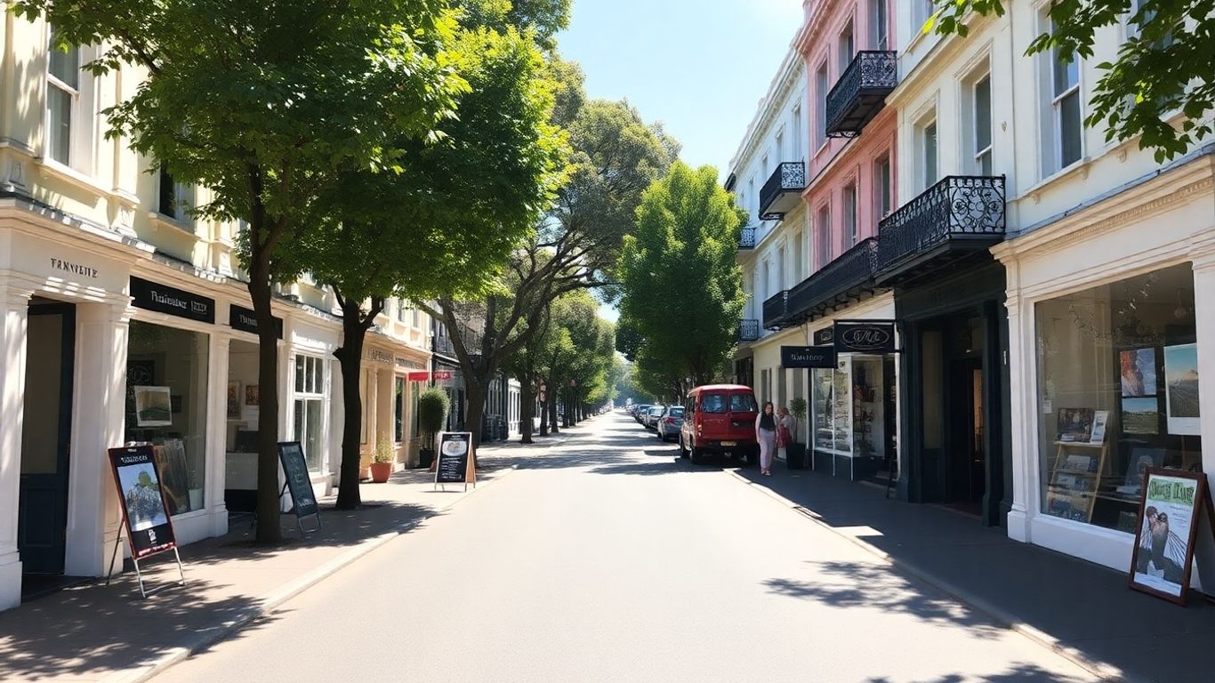 Woollahra street with Victorian terraces and shops