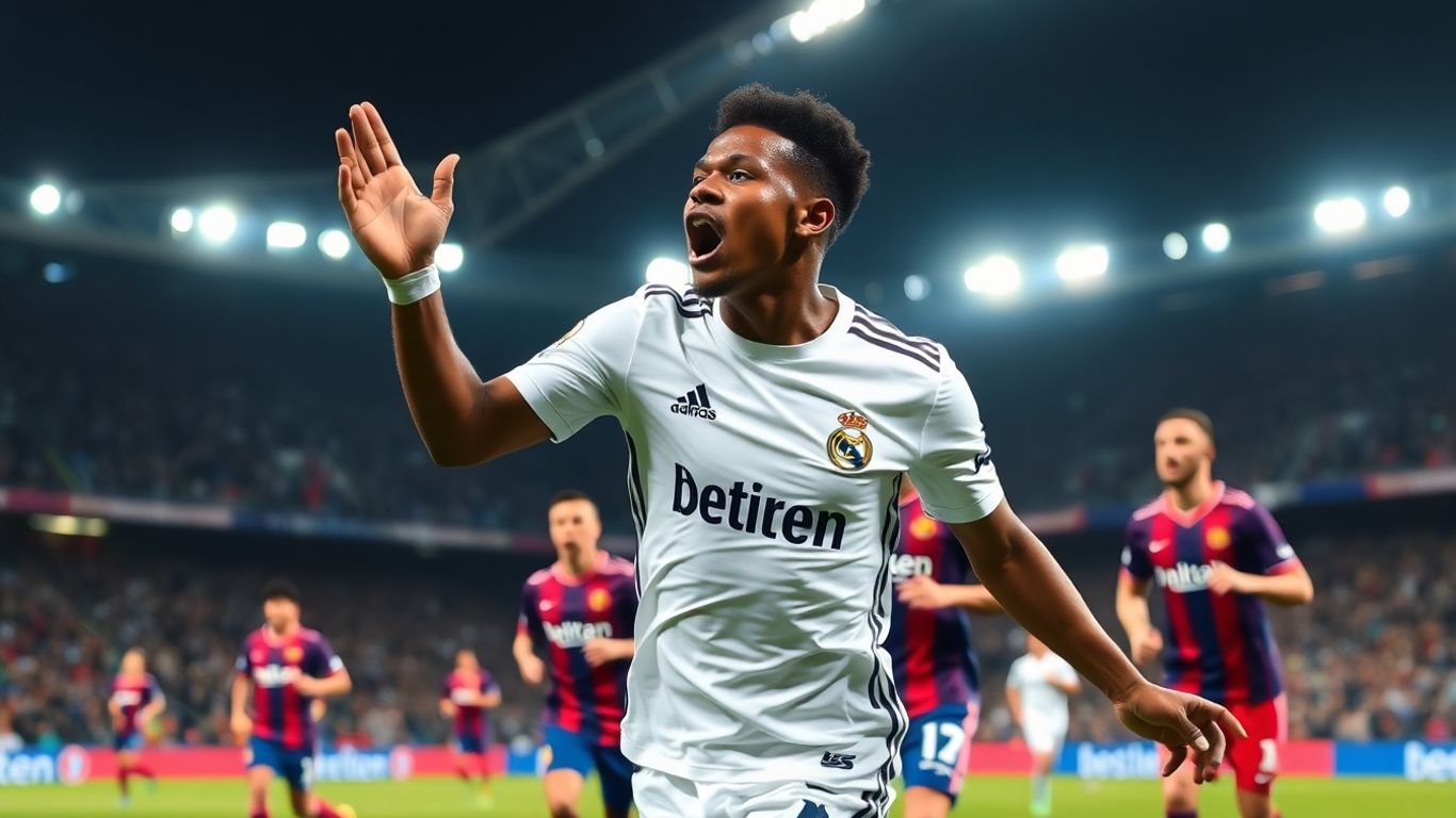 Mbappé célèbre un but lors du Clasico Real Madrid-Barcelone.